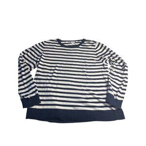 J.Crew Womens Navy & White Striped Teddie Sweater 2X 100% Cotton Long Sleeve